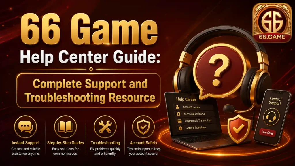 66 Game Help Centre Guide banner featuring customer support resources, troubleshooting assistance, account help, and user support information for 66 Game.